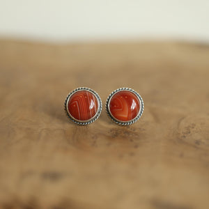 Red Agate Posts - Red Agate Studs - Red Agate Earrings - Sterling Silver