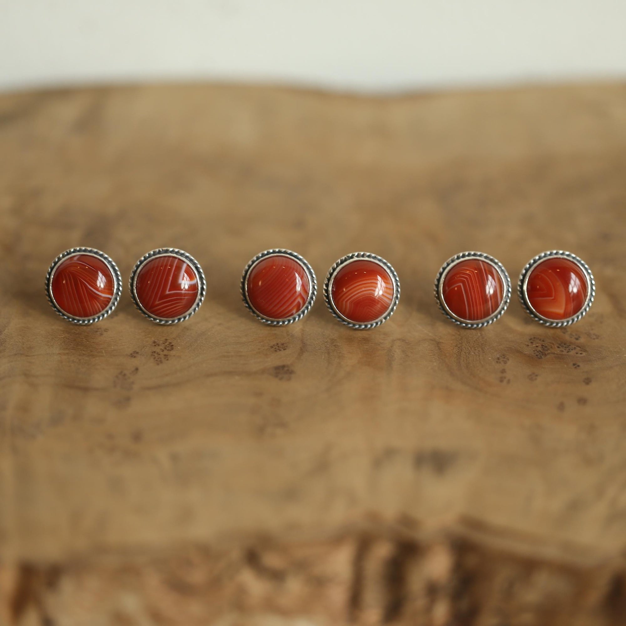 Red Agate Posts - Red Agate Studs - Red Agate Earrings - Sterling Silver