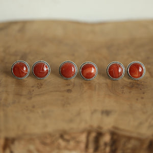 Red Agate Posts - Red Agate Studs - Red Agate Earrings - Sterling Silver