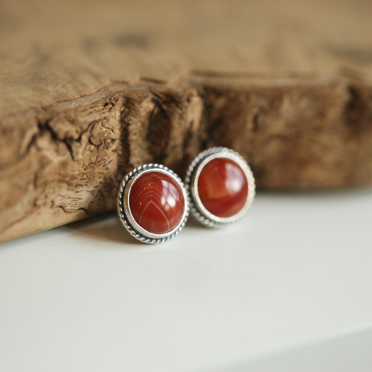 Red Agate Post Earrings | Sterling Silver