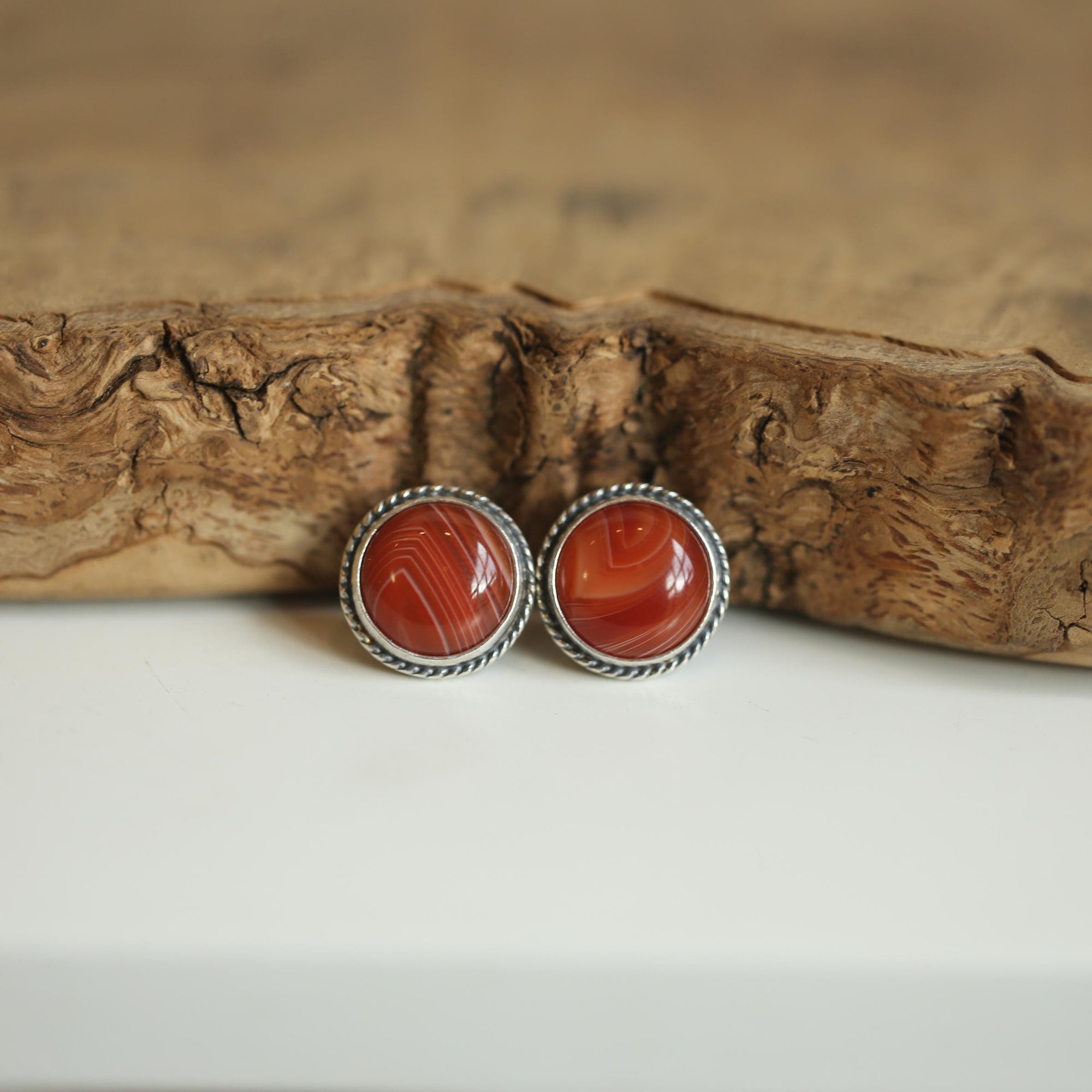 Red Agate Posts - Red Agate Studs - Red Agate Earrings - Sterling Silver