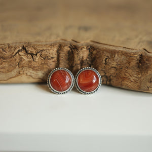 Red Agate Posts - Red Agate Studs - Red Agate Earrings - Sterling Silver