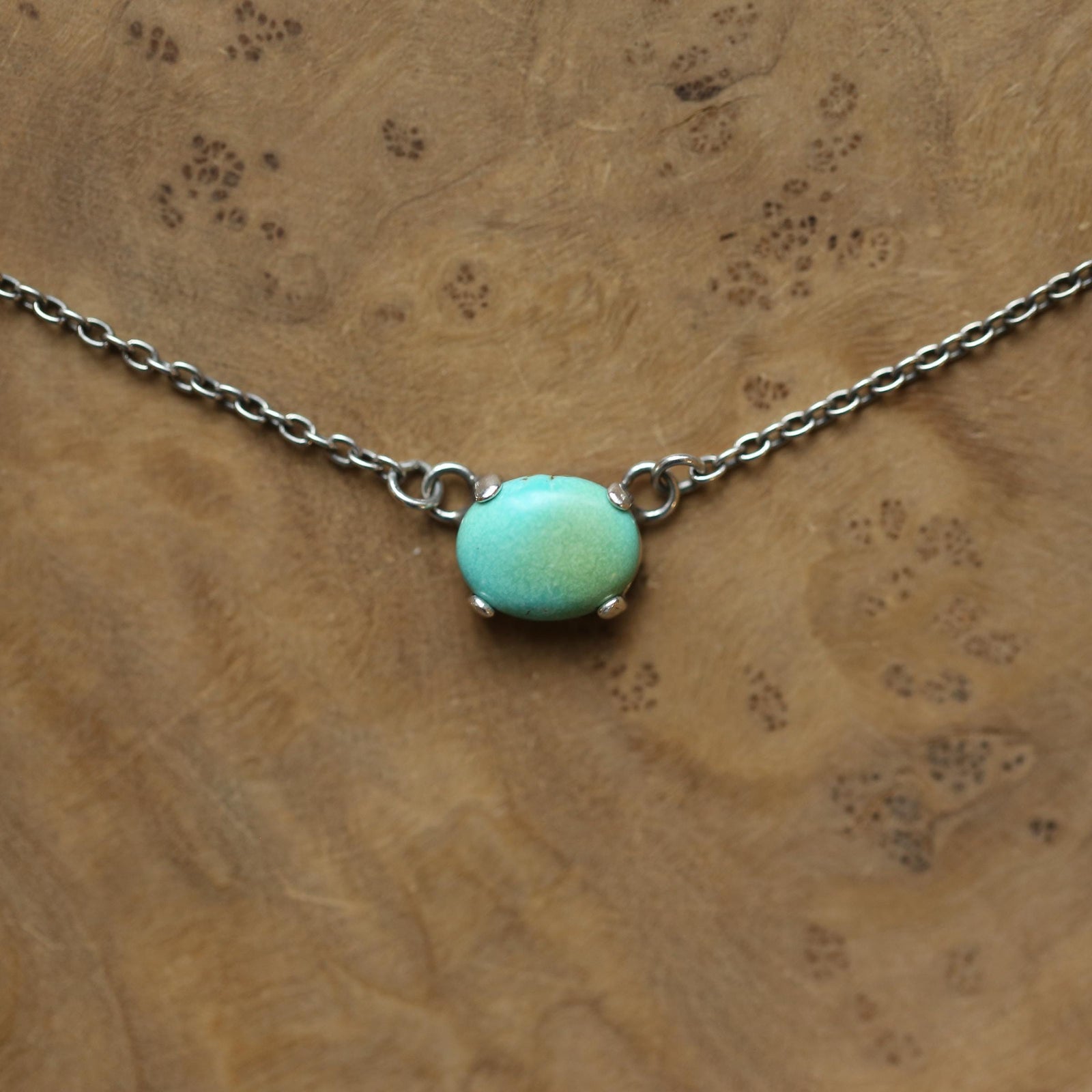 Ready to Ship - Turquoise Prong Necklace - Small Turquoise Pendant - OOAK