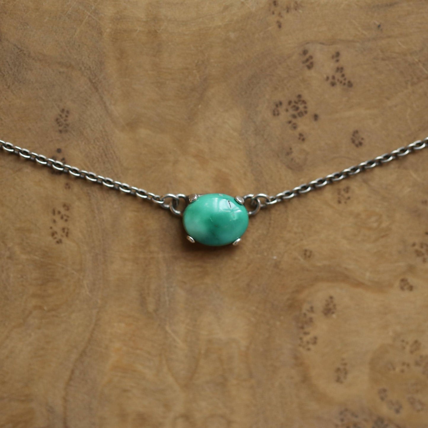 Turquoise Pendant Necklace - Sterling Silver Prong Setting, OOAK