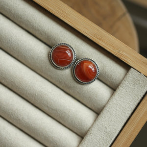 Red Agate Posts - Red Agate Studs - Red Agate Earrings - Sterling Silver