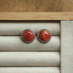 Red Agate Posts - Red Agate Studs - Red Agate Earrings - Sterling Silver