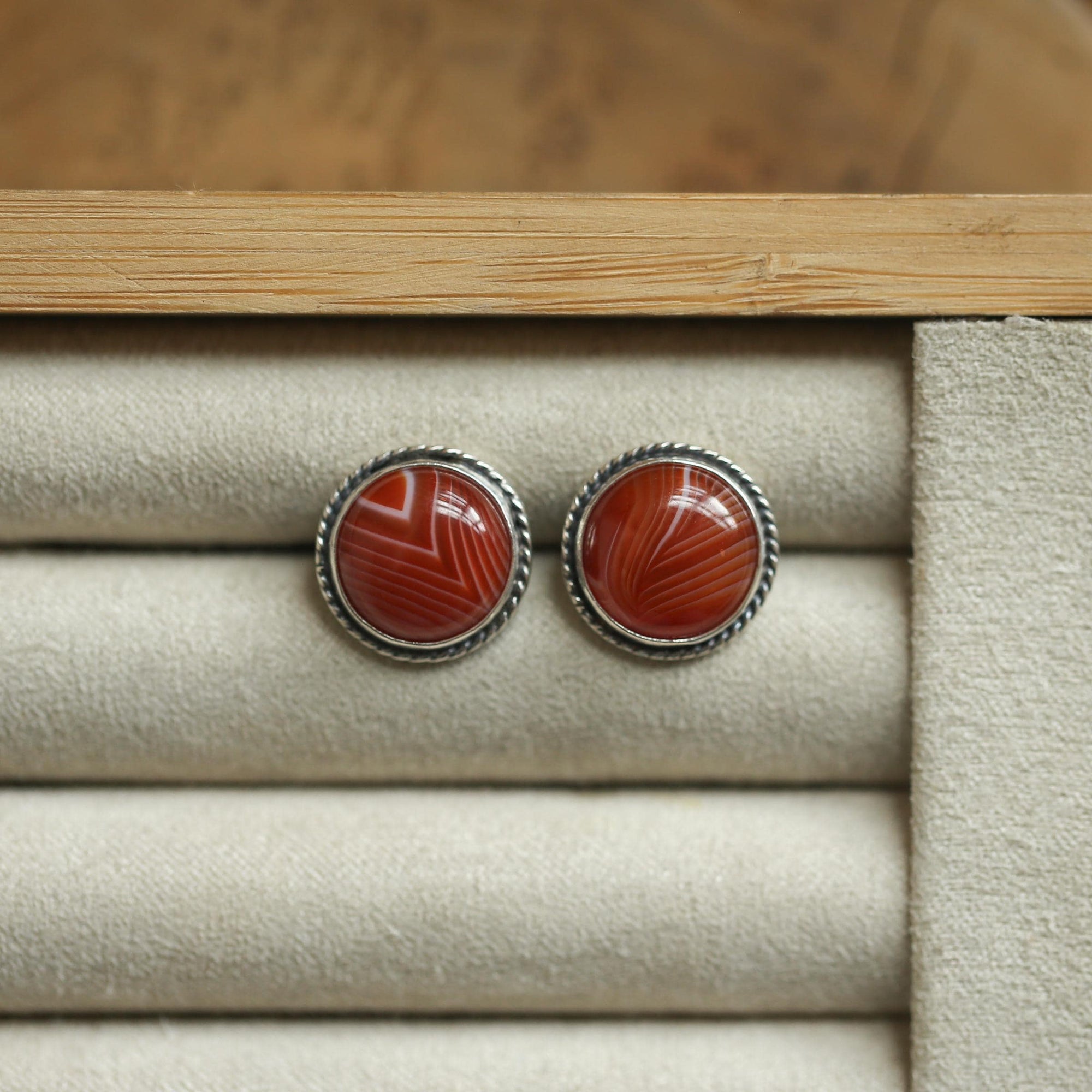 Red Agate Posts - Red Agate Studs - Red Agate Earrings - Sterling Silver