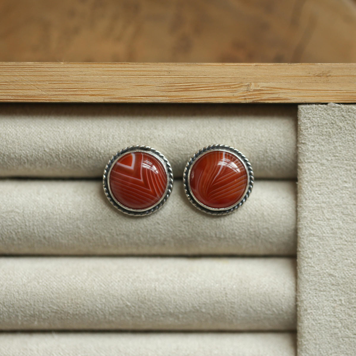 Red Agate Post Earrings | Sterling Silver