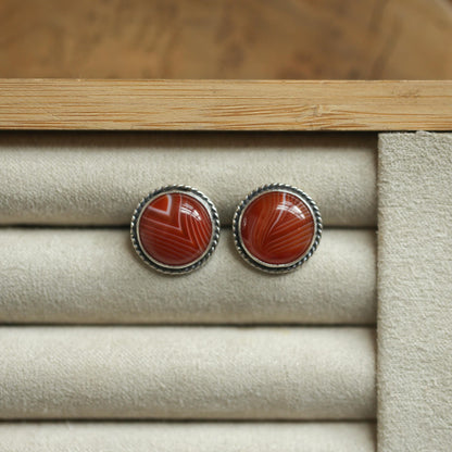 Red Agate Post Earrings | Sterling Silver