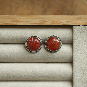 Red Agate Posts - Red Agate Studs - Red Agate Earrings - Sterling Silver