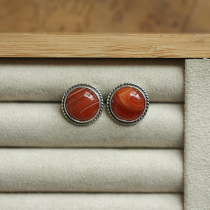 Red Agate Posts - Red Agate Studs - Red Agate Earrings - Sterling Silver