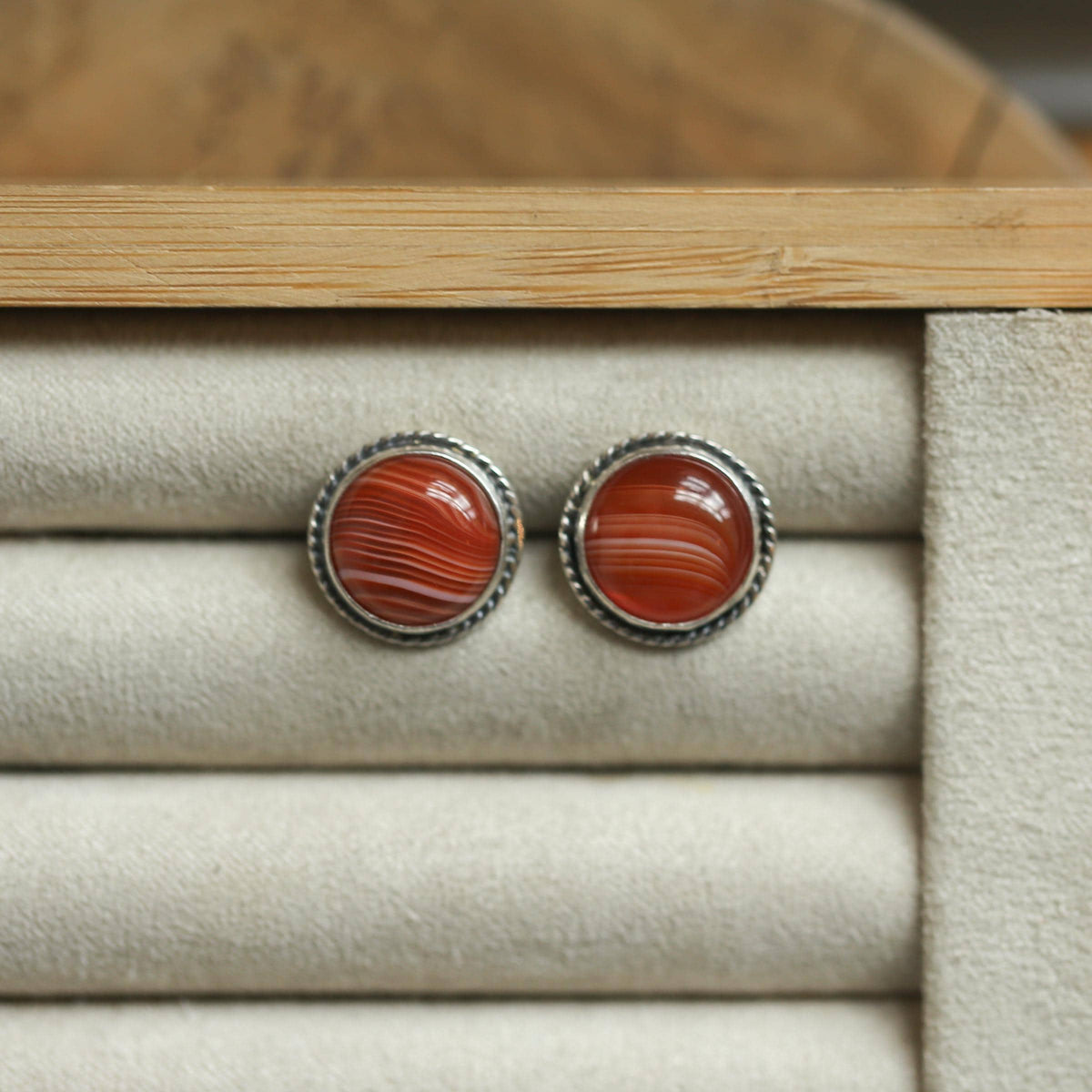 Red Agate Post Earrings | Sterling Silver