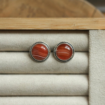 Red Agate Post Earrings | Sterling Silver