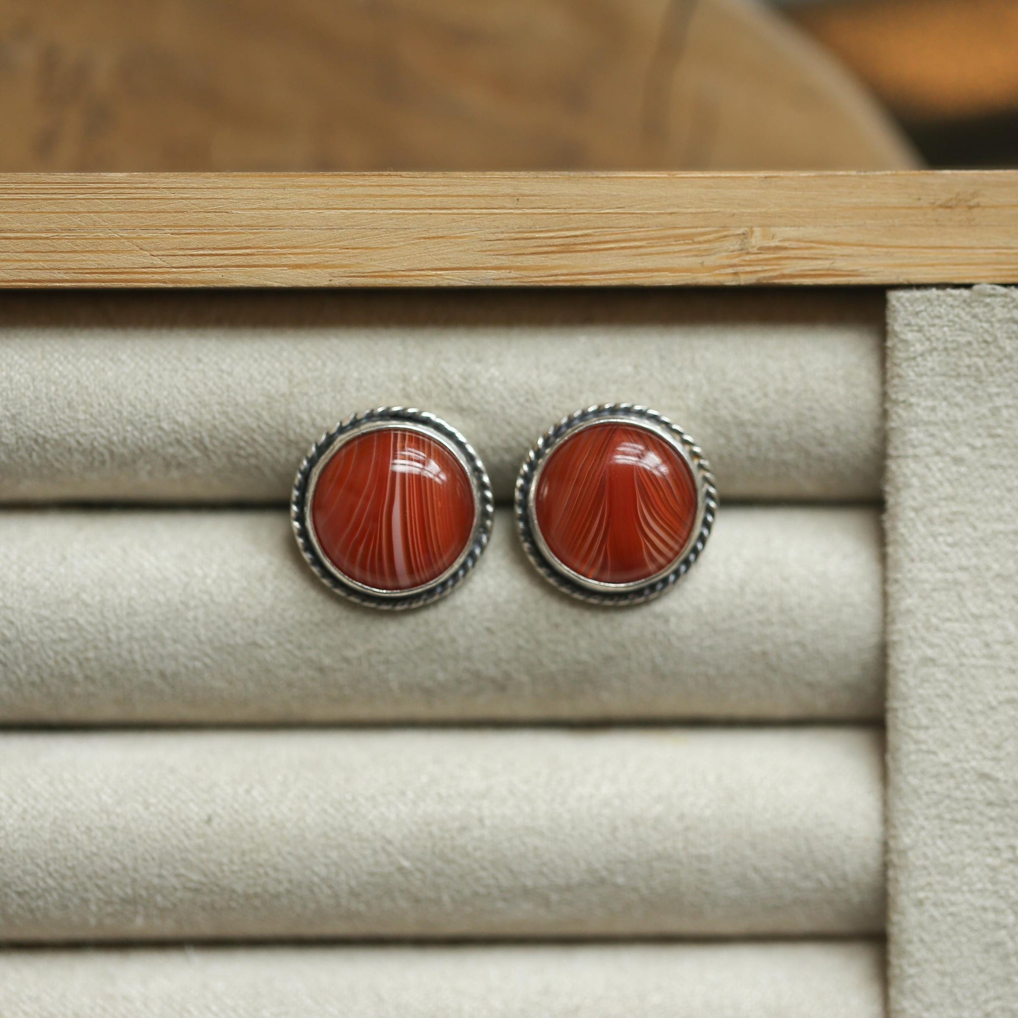 Red Agate Posts - Red Agate Studs - Red Agate Earrings - Sterling Silver