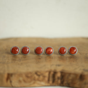 Red Agate Posts - Red Agate Studs - Red Agate Earrings - Sterling Silver