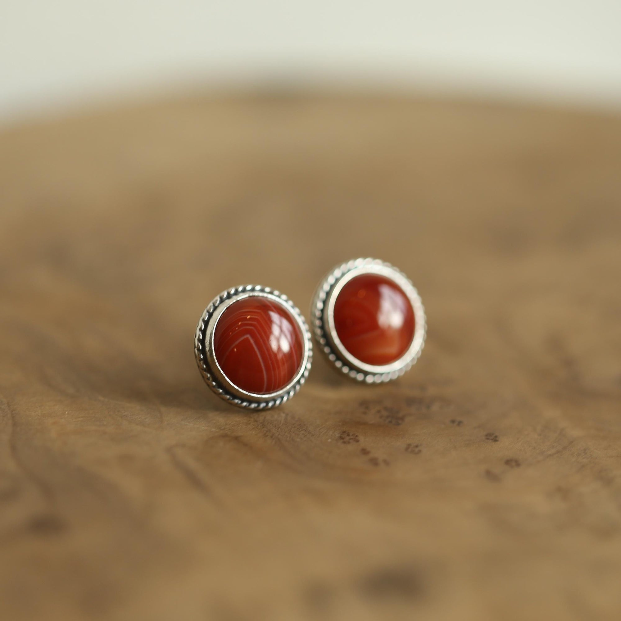 Red Agate Posts - Red Agate Studs - Red Agate Earrings - Sterling Silver