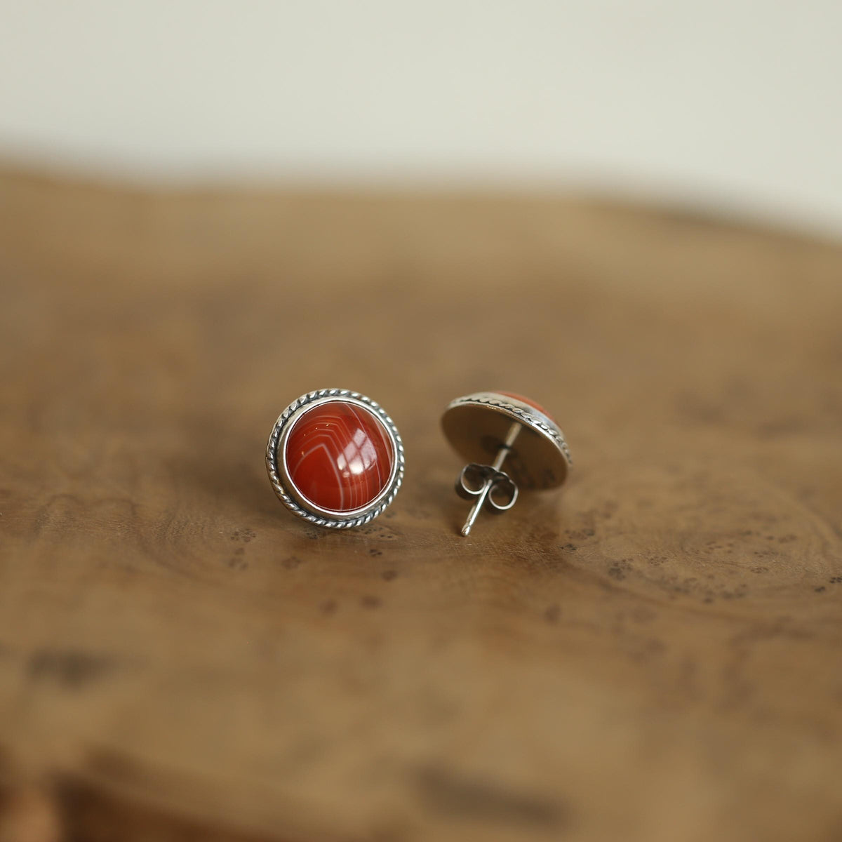 Red Agate Post Earrings | Sterling Silver