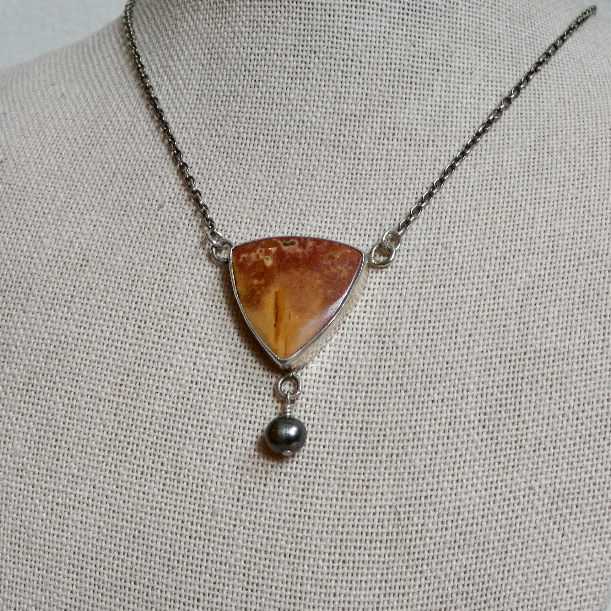 Red Creek Jasper Y Necklace – Sterling Silver, Freshwater Pearl