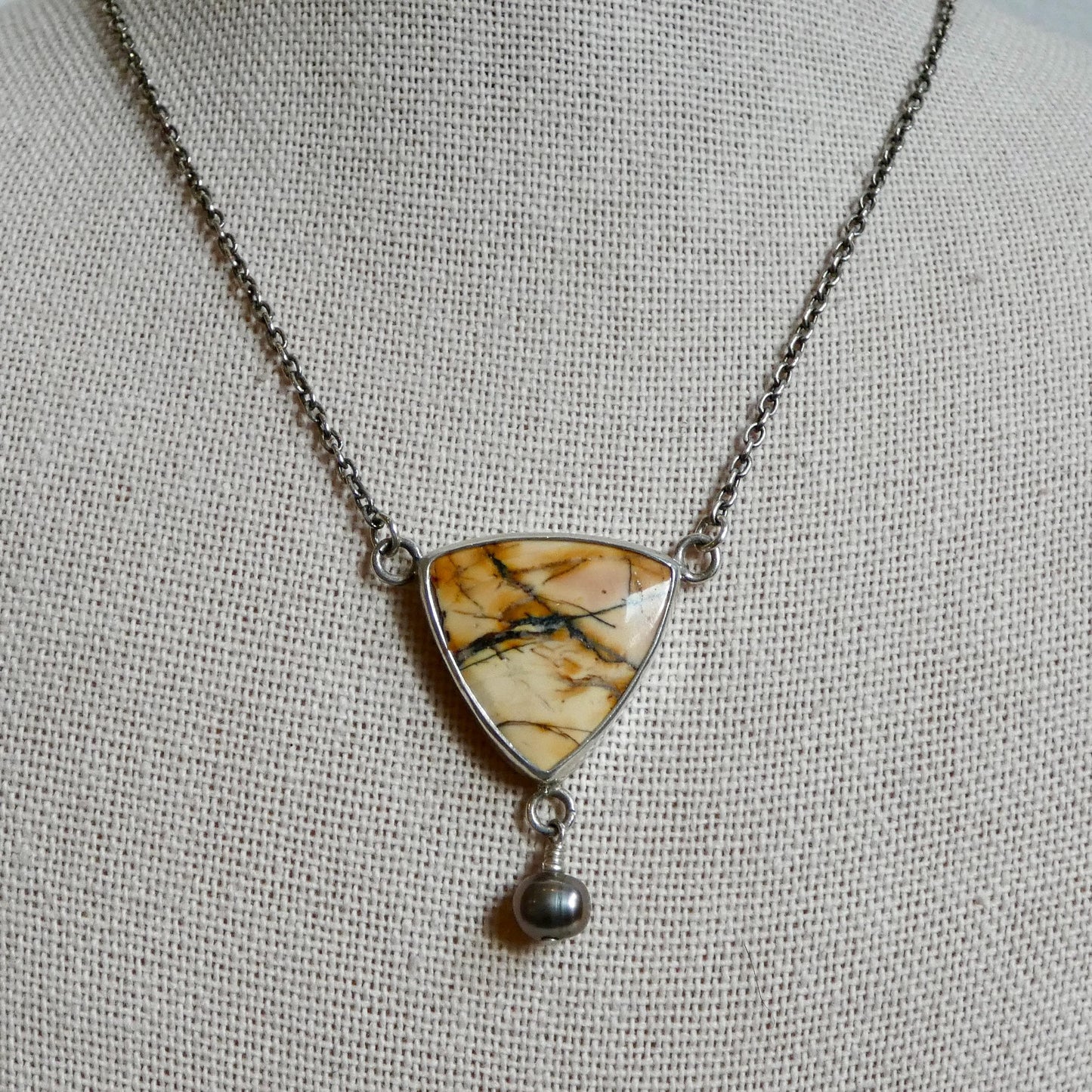 Red Creek Jasper Y Necklace – Sterling Silver, Freshwater Pearl