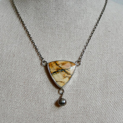 Red Creek Jasper Y Necklace – Sterling Silver, Freshwater Pearl