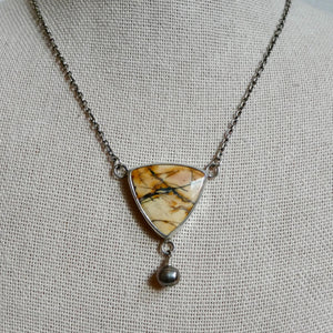 Red Creek Jasper Y Necklace – Sterling Silver, Freshwater Pearl