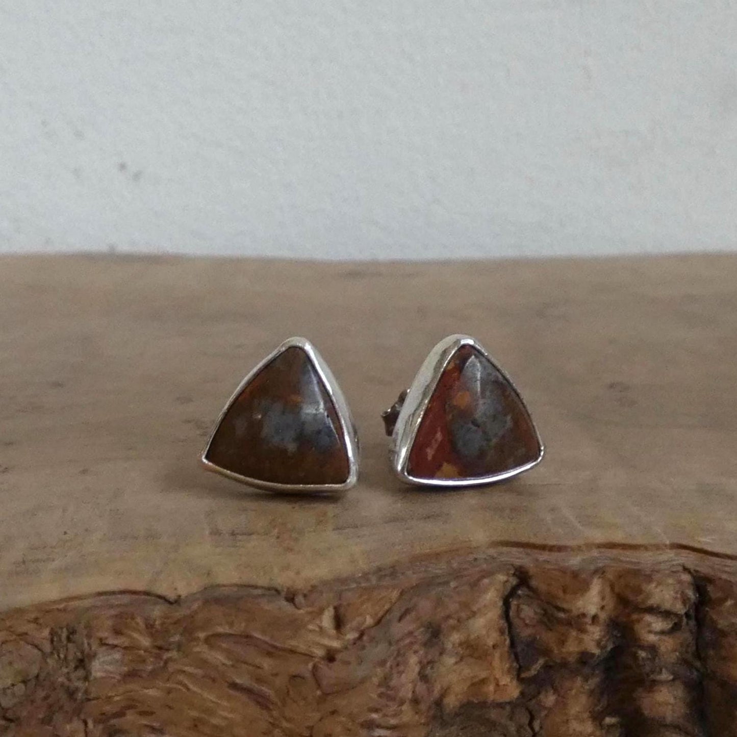 Red Creek Jasper Triangle Posts - Choose your Pair - Sterling Silver