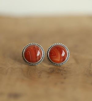 Red Agate Posts - Red Agate Studs - Red Agate Earrings - Sterling Silver