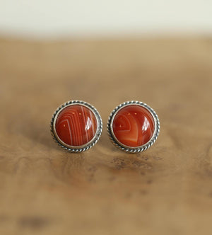 Red Agate Posts - Red Agate Studs - Red Agate Earrings - Sterling Silver