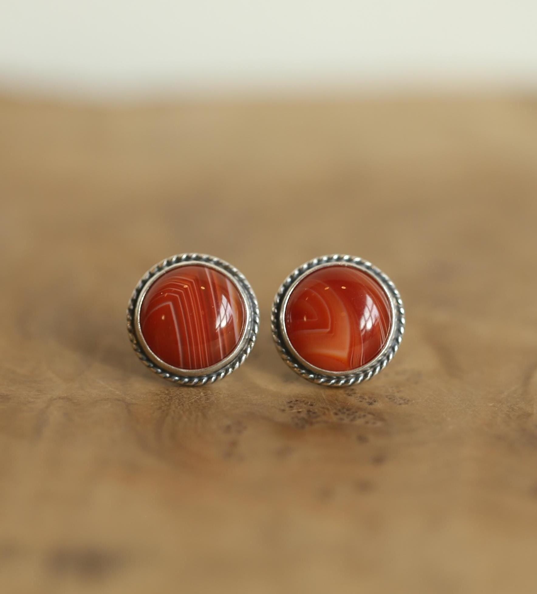 Red Agate Posts - Red Agate Studs - Red Agate Earrings - Sterling Silver