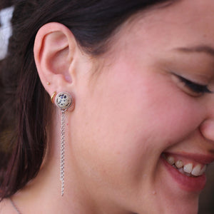 Dalmatian Jasper Chain Earrings - .925 Sterling Silver - Long Chain Earrings - Silversmith