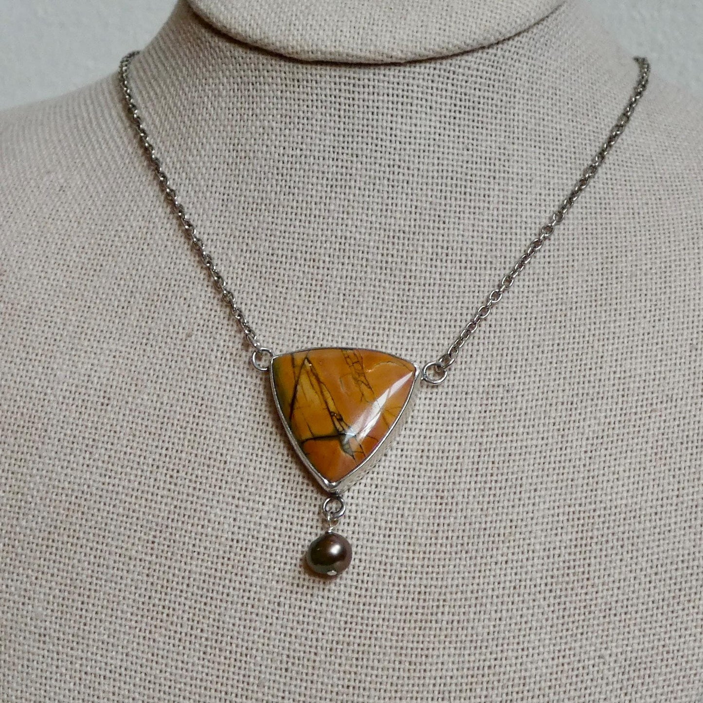 Red Creek Jasper Y Necklace – Sterling Silver, Freshwater Pearl