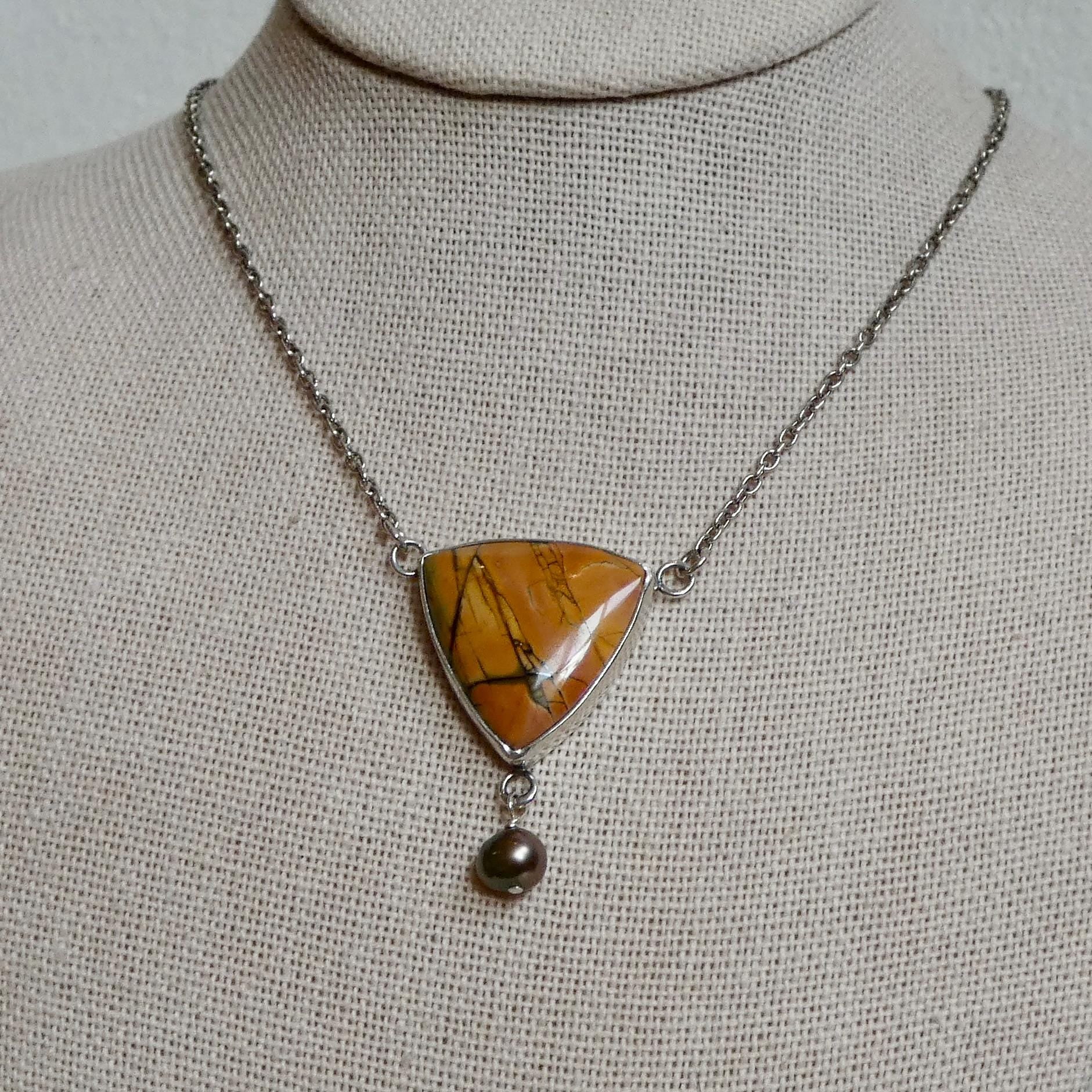 Red Creek Jasper Y Necklace – Sterling Silver, Freshwater Pearl