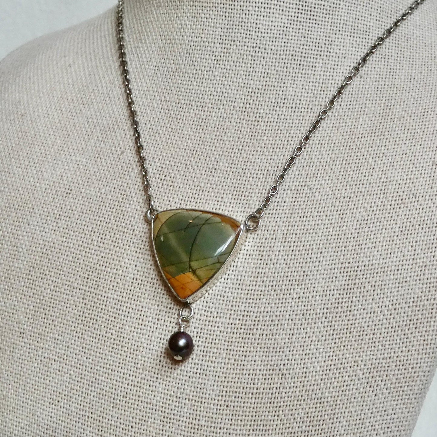 Red Creek Jasper Y Necklace – Sterling Silver, Freshwater Pearl
