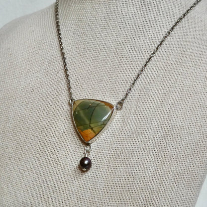 Red Creek Jasper Y Necklace – Sterling Silver, Freshwater Pearl