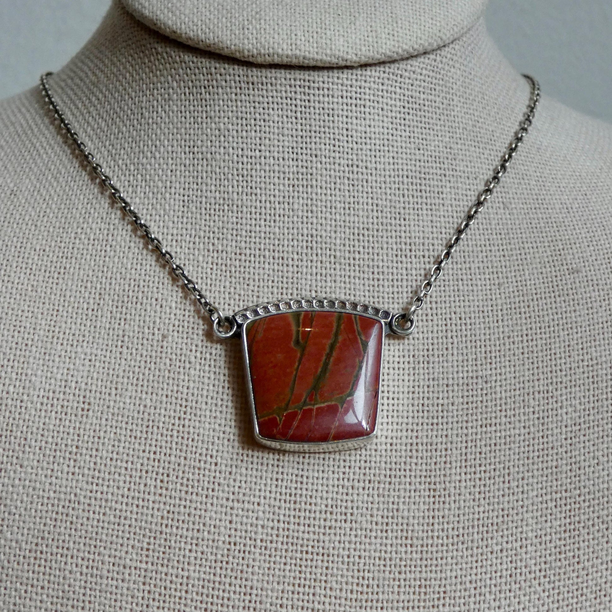 Red Creek Jasper Necklace – Sterling Silver Chain, OOAK Stone