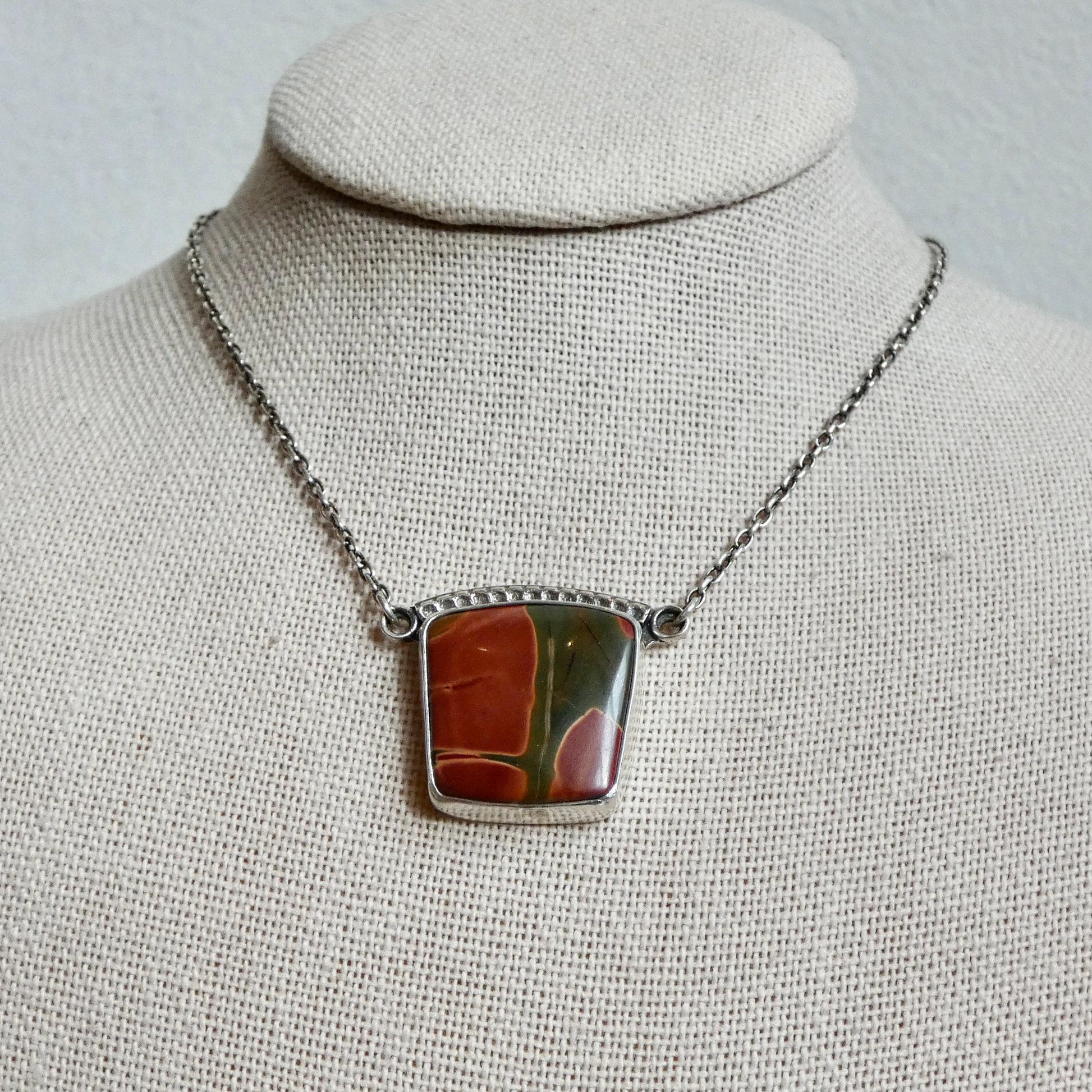 Red Creek Jasper Necklace – Sterling Silver Chain, OOAK Stone