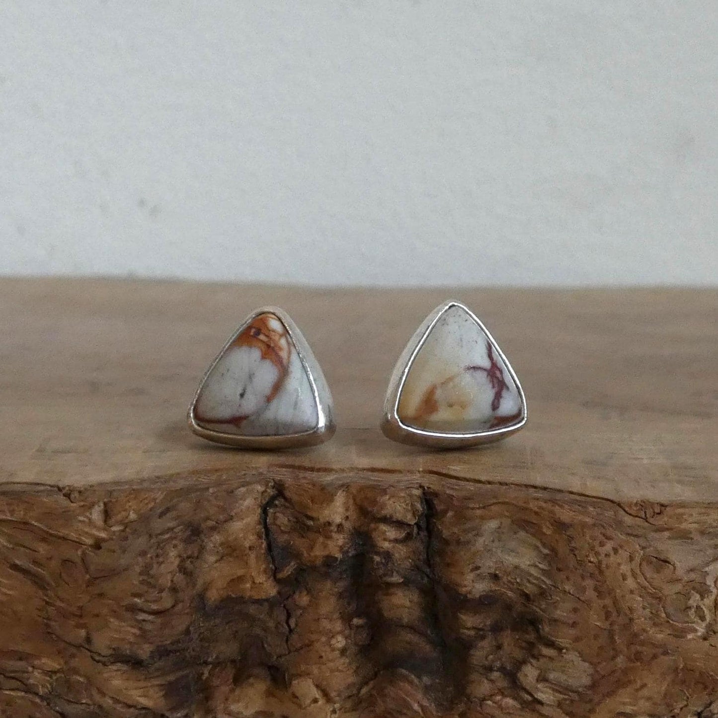 Red Creek Jasper Triangle Posts - Choose your Pair - Sterling Silver