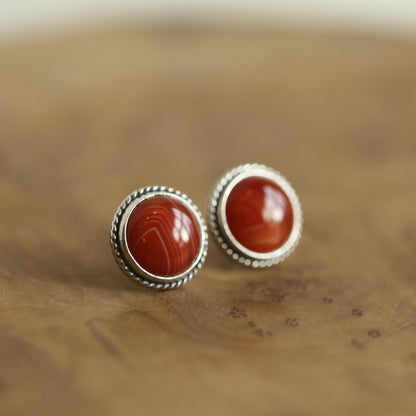 Red Agate Post Earrings | Sterling Silver