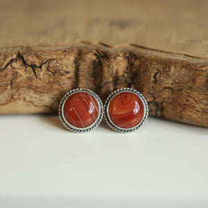 Red Agate Posts - Red Agate Studs - Red Agate Earrings - Sterling Silver