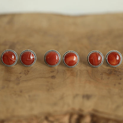 Red Agate Posts - Red Agate Studs - Red Agate Earrings - Sterling Silver