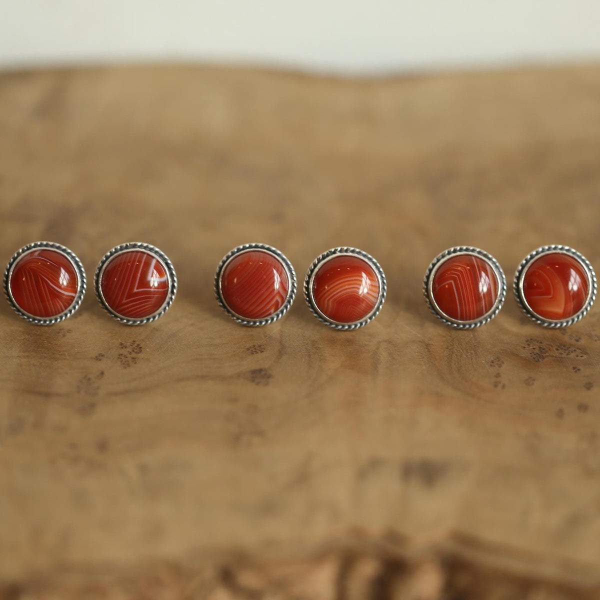Red Agate Post Earrings | Sterling Silver