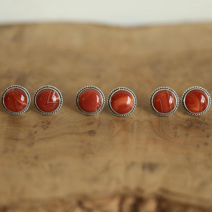 Red Agate Post Earrings | Sterling Silver