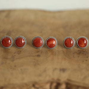 Red Agate Posts - Red Agate Studs - Red Agate Earrings - Sterling Silver