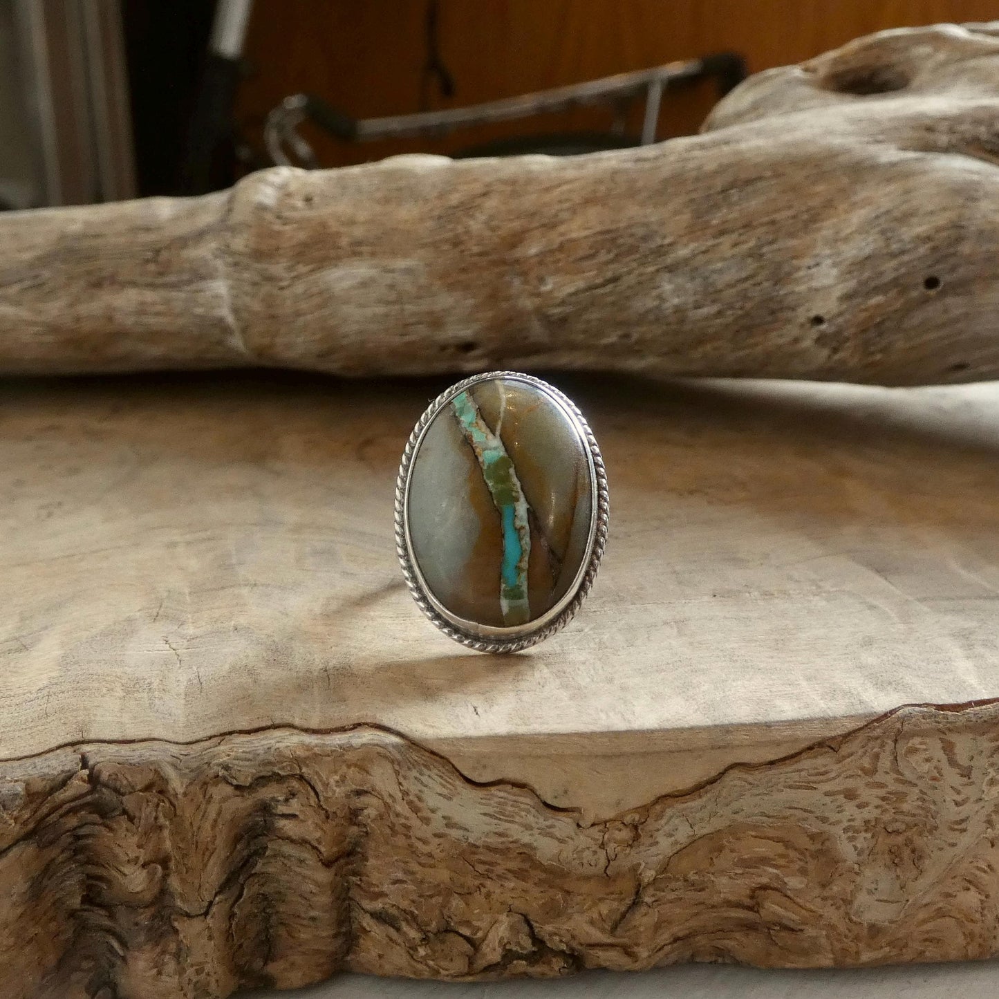 Royston Ribbon Turquoise Ring - Choose your Size - Nevada Boulder