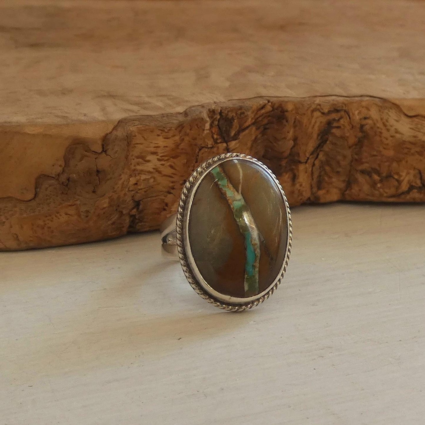 Royston Ribbon Turquoise Ring - Choose your Size - Nevada Boulder