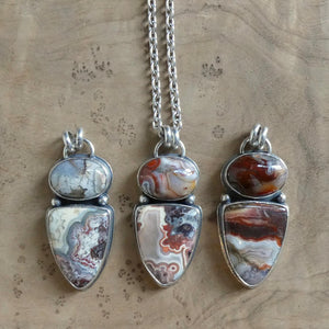 Crazy Lace Agate 2 Stone Pendant - Choose Your Sterling Silver Pendant