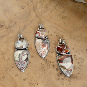 Crazy Lace Agate 2 Stone Pendant - Choose Your Sterling Silver Pendant