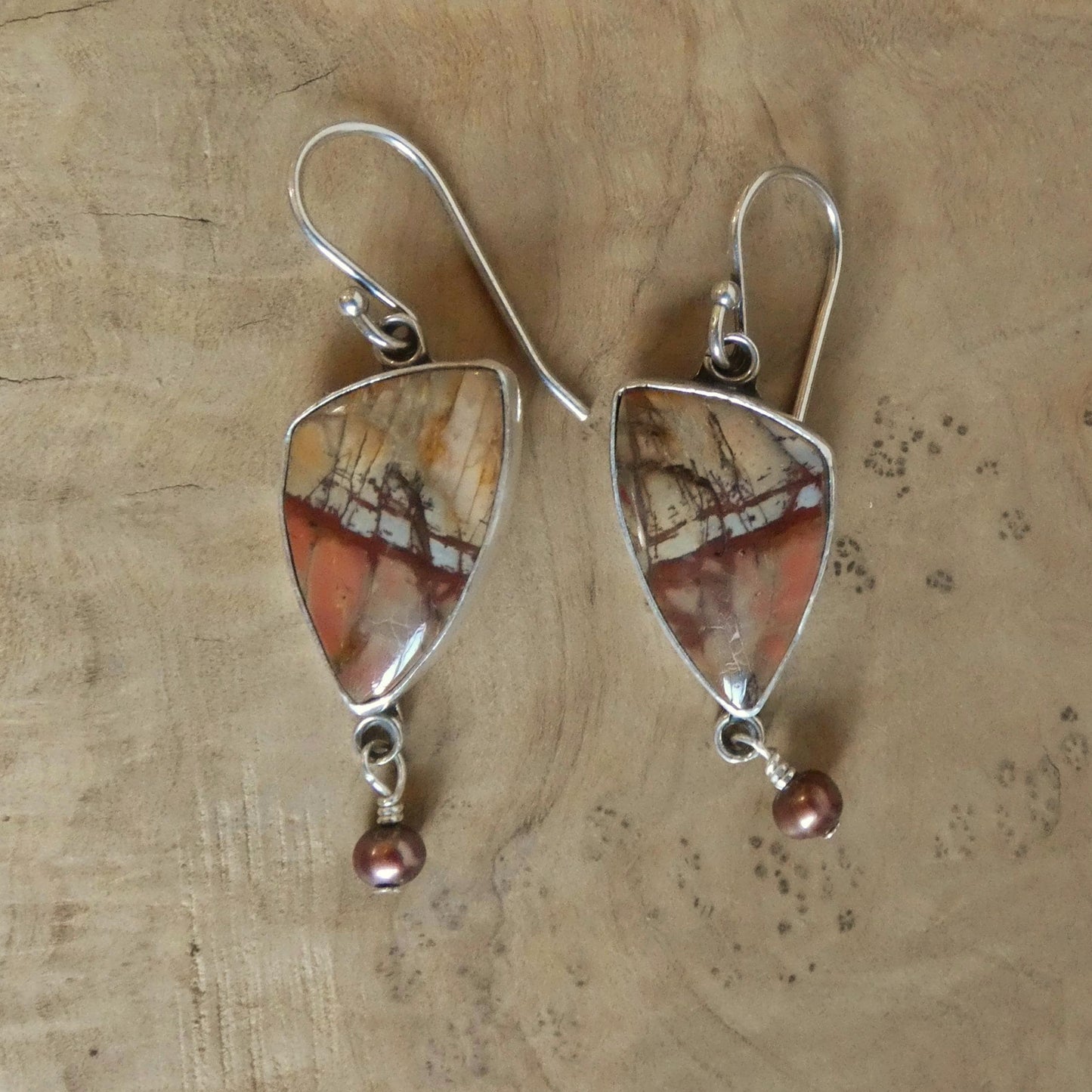 Red Creek Jasper Pearl Drop Earrings – Boho Sterling Silver Jewelry