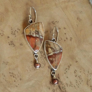 Red Creek Jasper Earrings - Cherry Creek Jasper and Pearl Drop Earrings - Sterling Silver