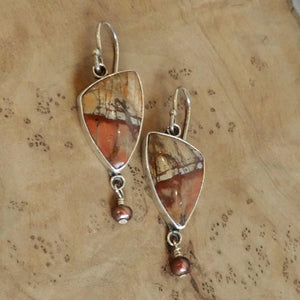 Red Creek Jasper Earrings - Cherry Creek Jasper and Pearl Drop Earrings - Sterling Silver